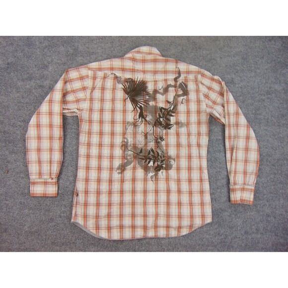 Artful‎ Dodger Shirt Mens Med Orange White Plaid Western Pearl Snaps - Picture 9 of 10